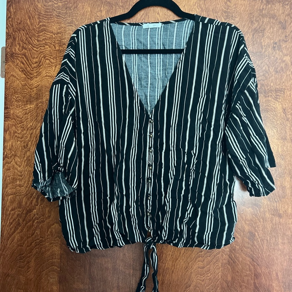 Maurices Black, Tan and White Striped Blouse plus size‎ 1